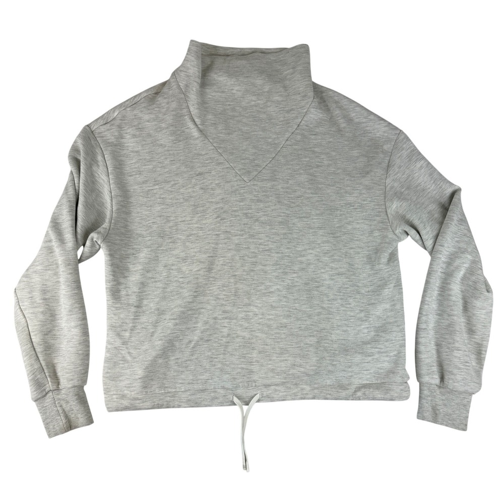 Varley Betsy Sweat Womens Medium Gray DoubleSoft Funnel Neck Drawstring Pullover